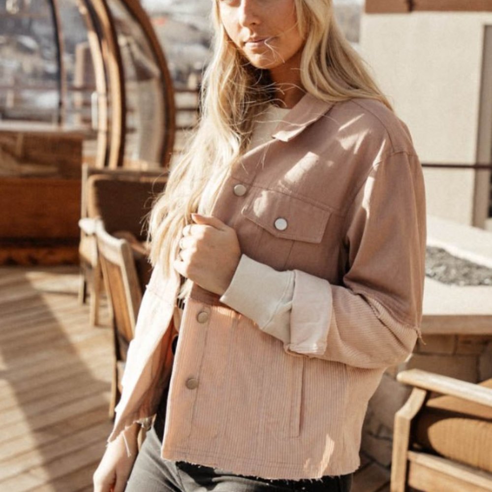 Contrast Shirt Jacket in Pink, Bohme, Small